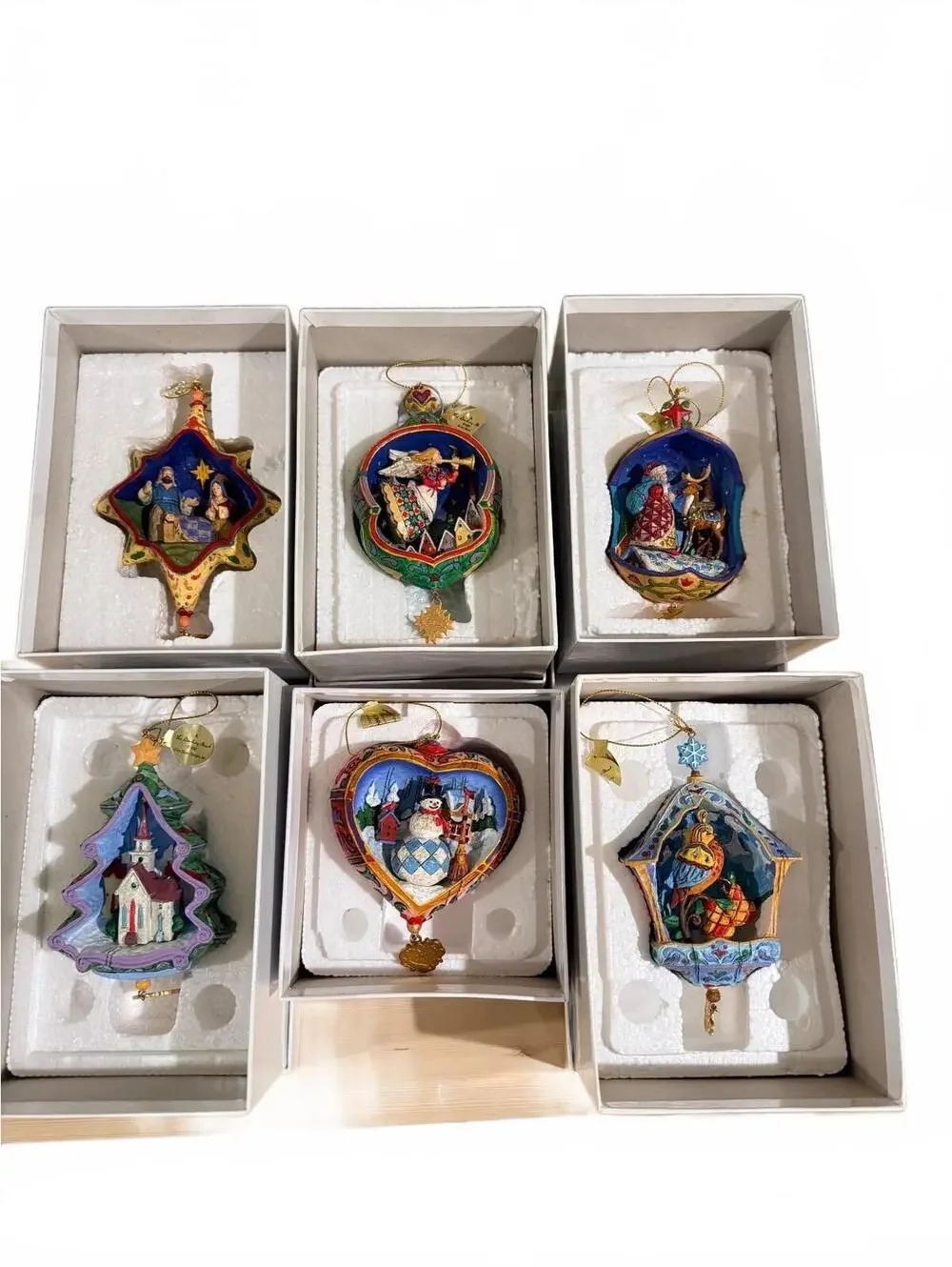 Set of 6 Annual Hand-Painted Jim Shore Christmas OrnamentsFrom Danbury Mint